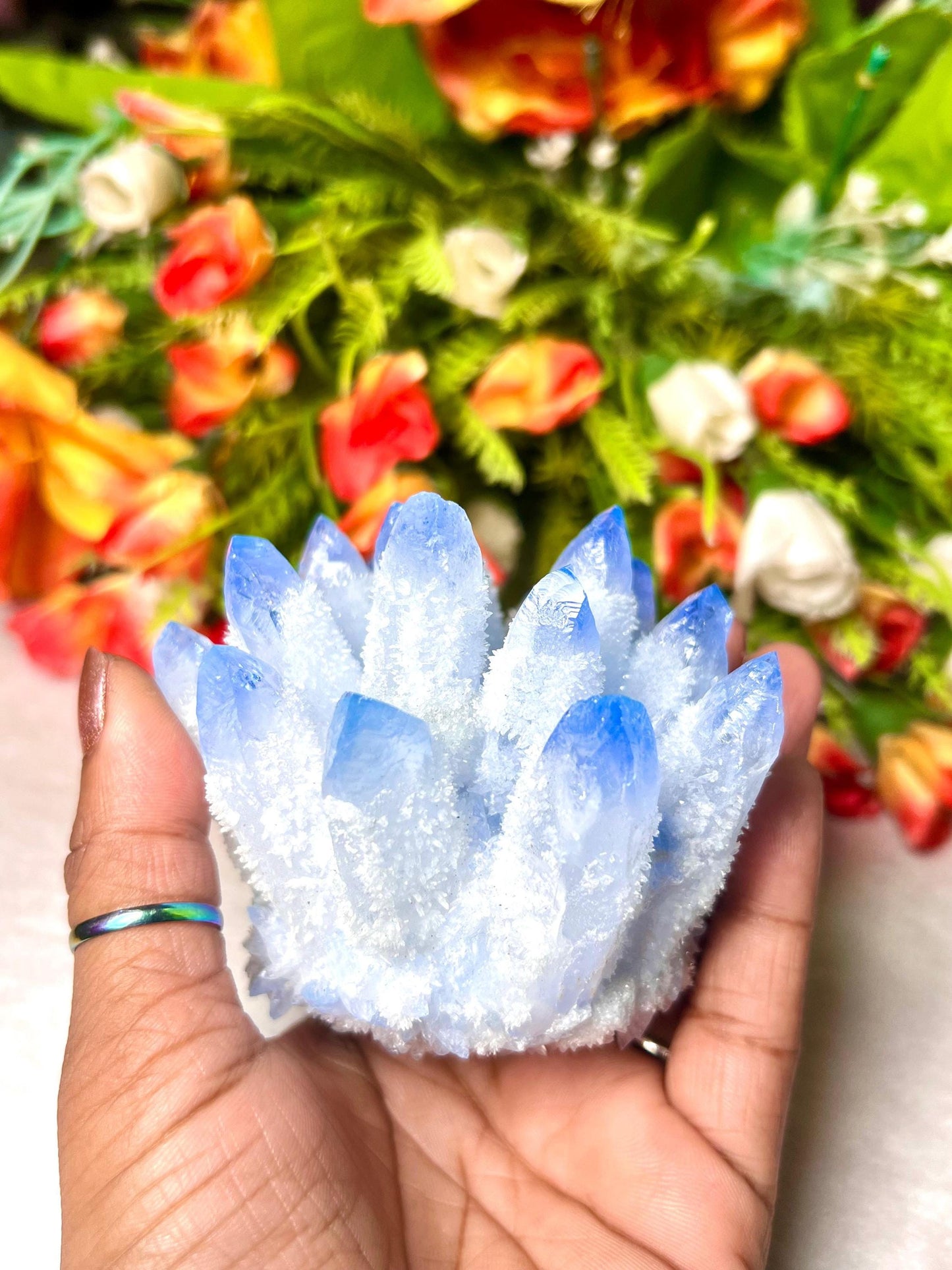 400g+ Blue Quartz Cluster, Energy Crystal Quartz Point VUG,Home Office Decor, Reiki Healing, Crystal gift 1PC