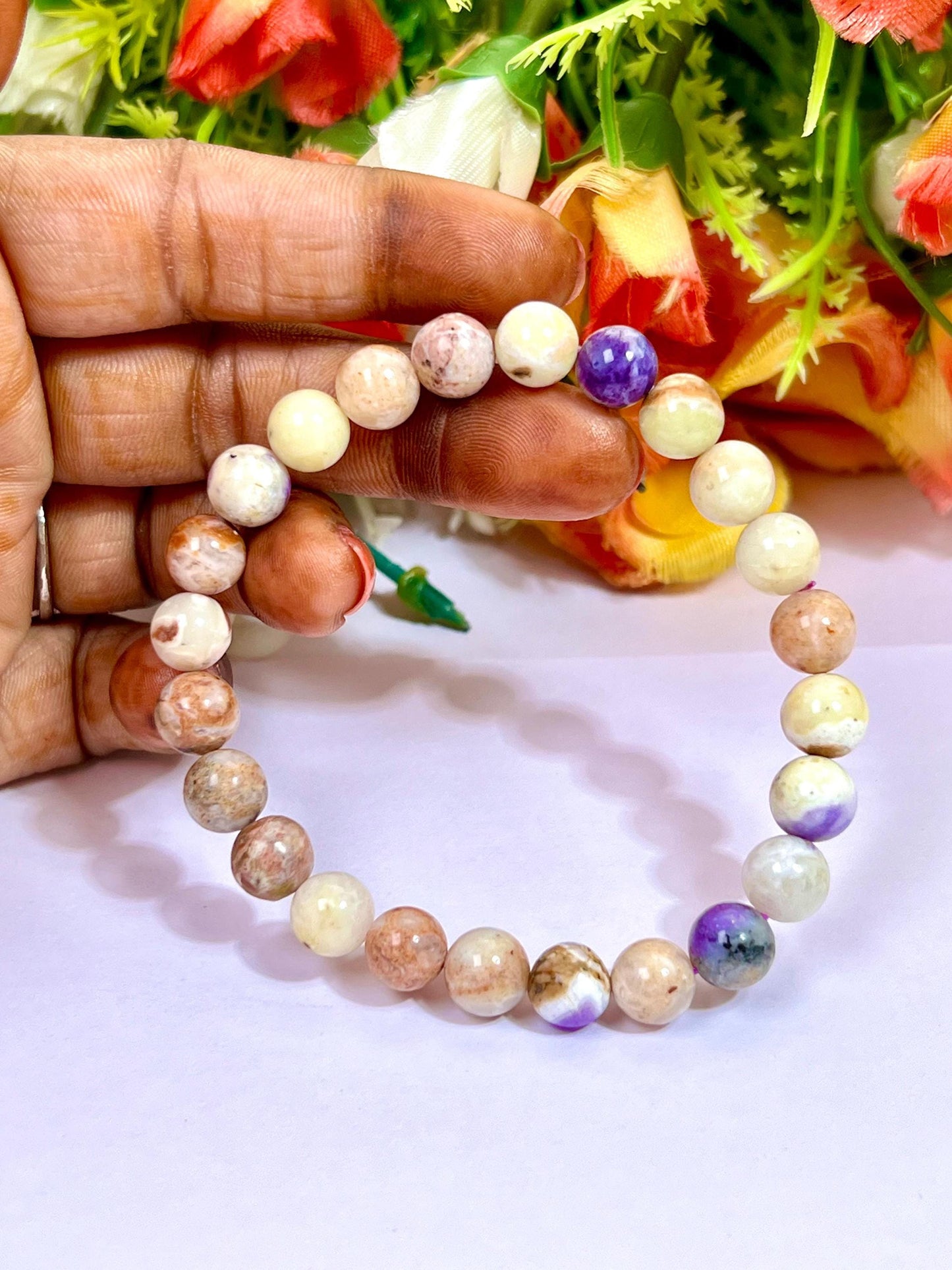 Tiffany Stone Violet Opal Stone Bracelet l Stretchable Bracelet l Unisex Bracelet l 8 MM Bracelet