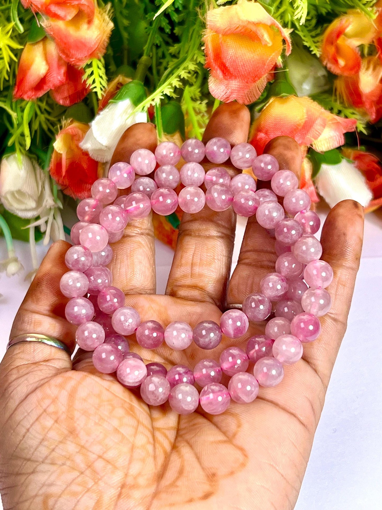 Madagascar Rose Quartz Stone l Stretchable Bracelet l Unisex Bracelet l 8 MM Bracelet