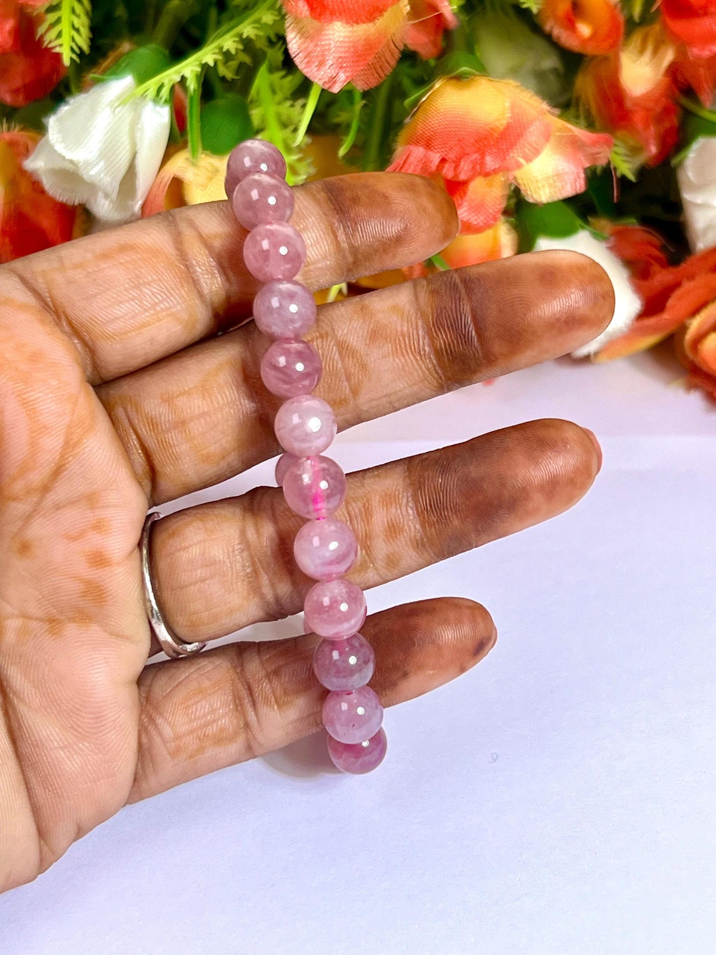 Madagascar Rose Quartz Stone l Stretchable Bracelet l Unisex Bracelet l 8 MM Bracelet