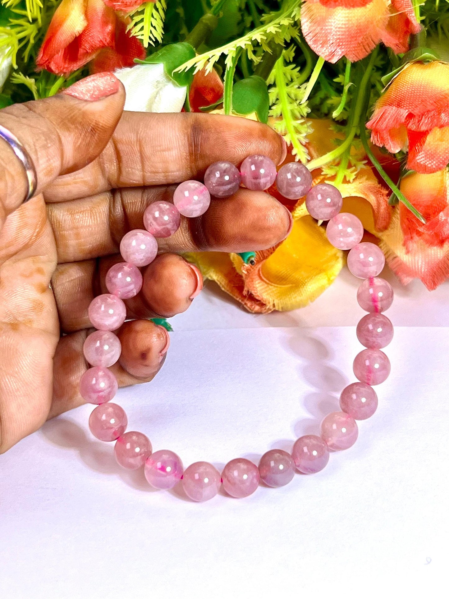 Madagascar Rose Quartz Stone l Stretchable Bracelet l Unisex Bracelet l 8 MM Bracelet