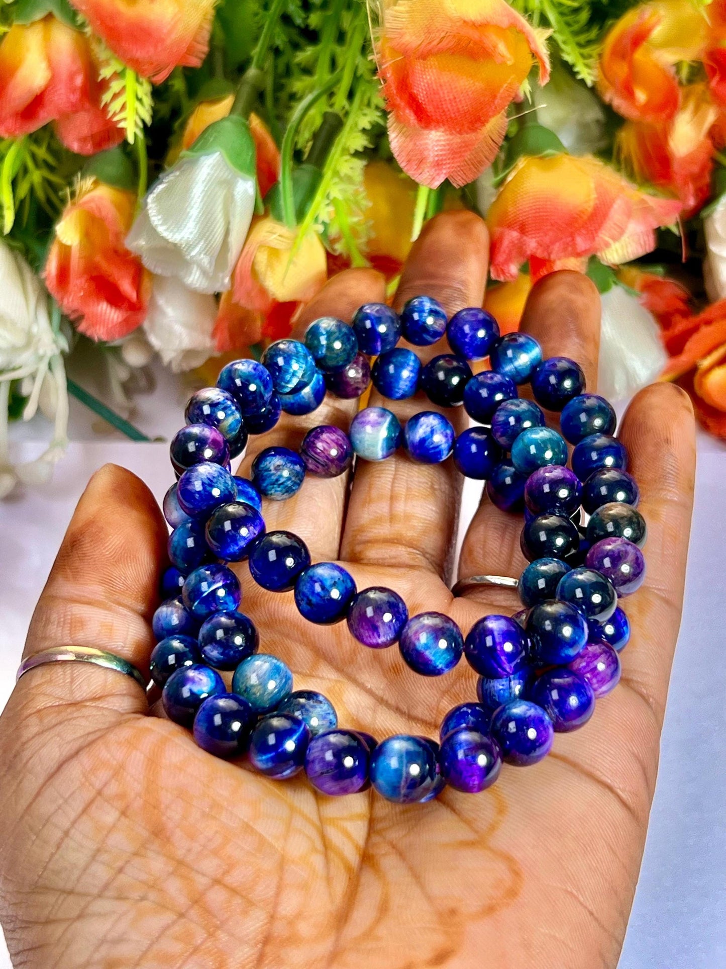 Galaxy Tiger Eye Stone Bracelet l Stretchable Bracelet l Unisex Bracelet l 8 MM Bracelet