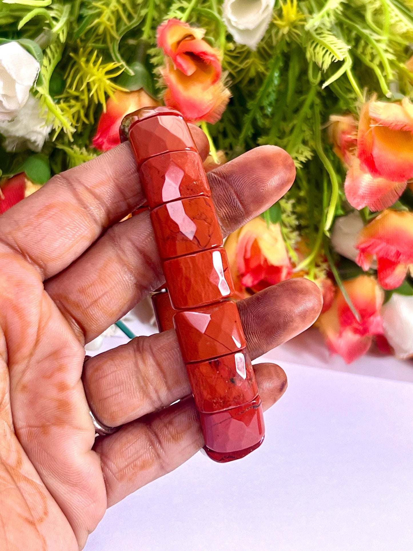 15 MM Red Jasper Stone Bracelet l Stretchable Bracelet High Grade