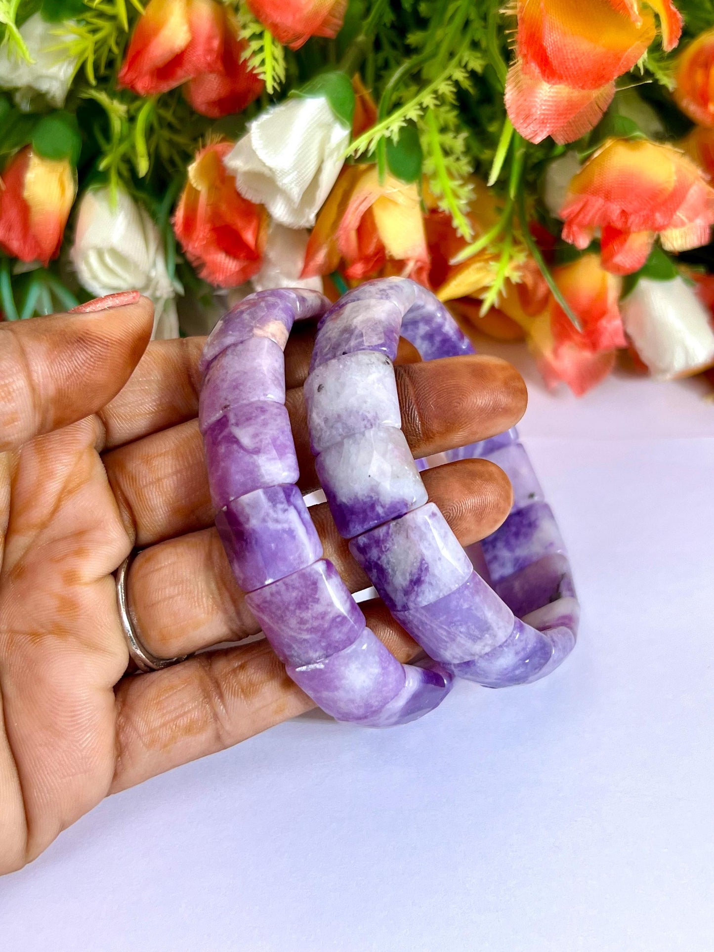 15 MM Lepidolite Stone Bracelet l Stretchable Bracelet