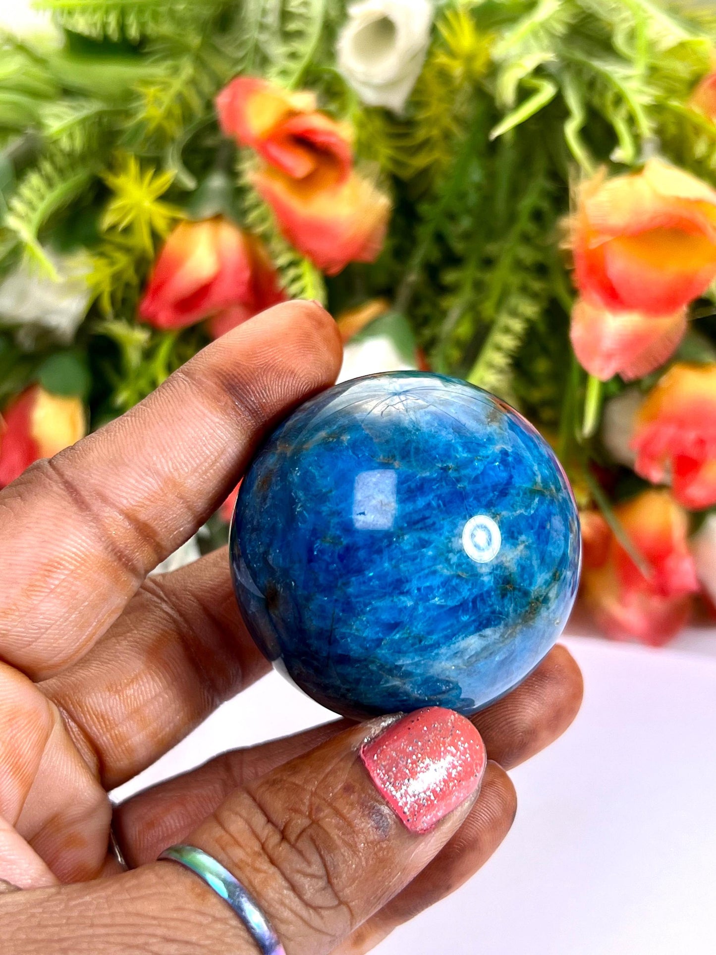 Blue Apatite Stone Sphere 40 MM Crystal Ball Orb Pocket Stone Meditation Space Crystal Grid With wooden Stand
