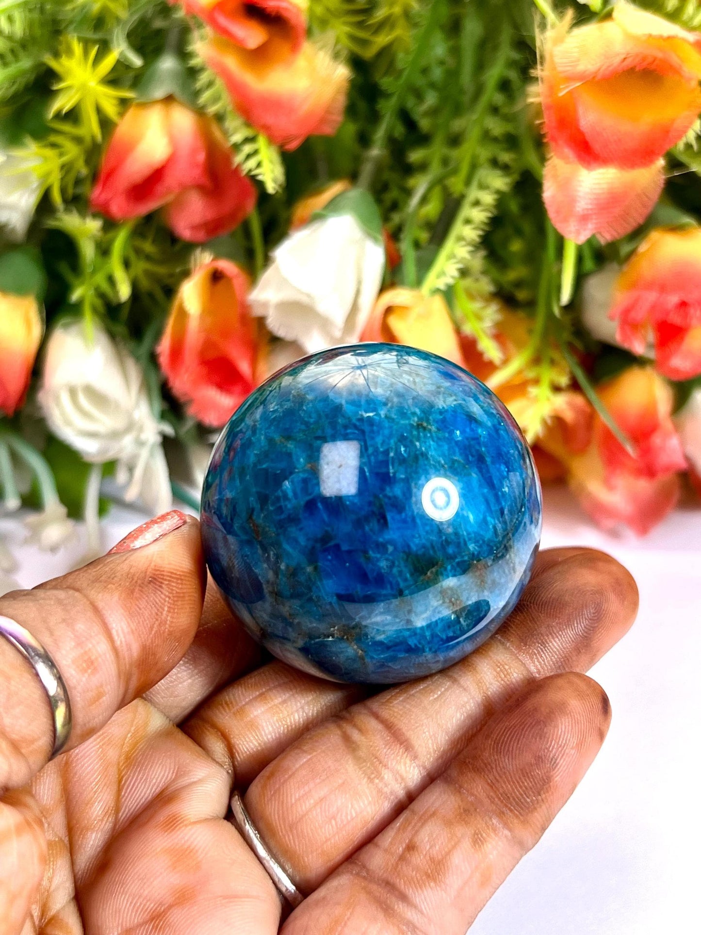 Blue Apatite Stone Sphere 40 MM Crystal Ball Orb Pocket Stone Meditation Space Crystal Grid With wooden Stand