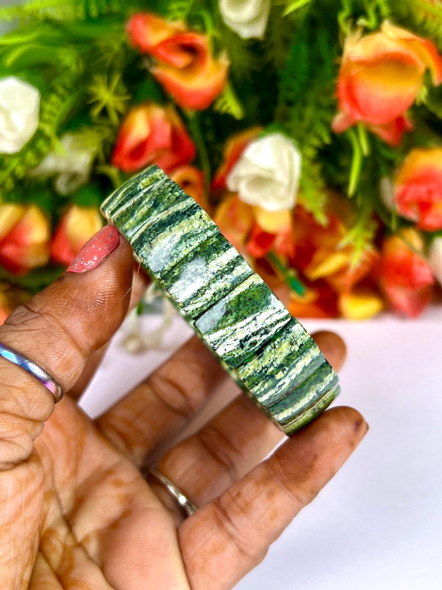 15 MM Chrysotile Stone Bracelet l Stretchable Bracelet AAAAA +++++