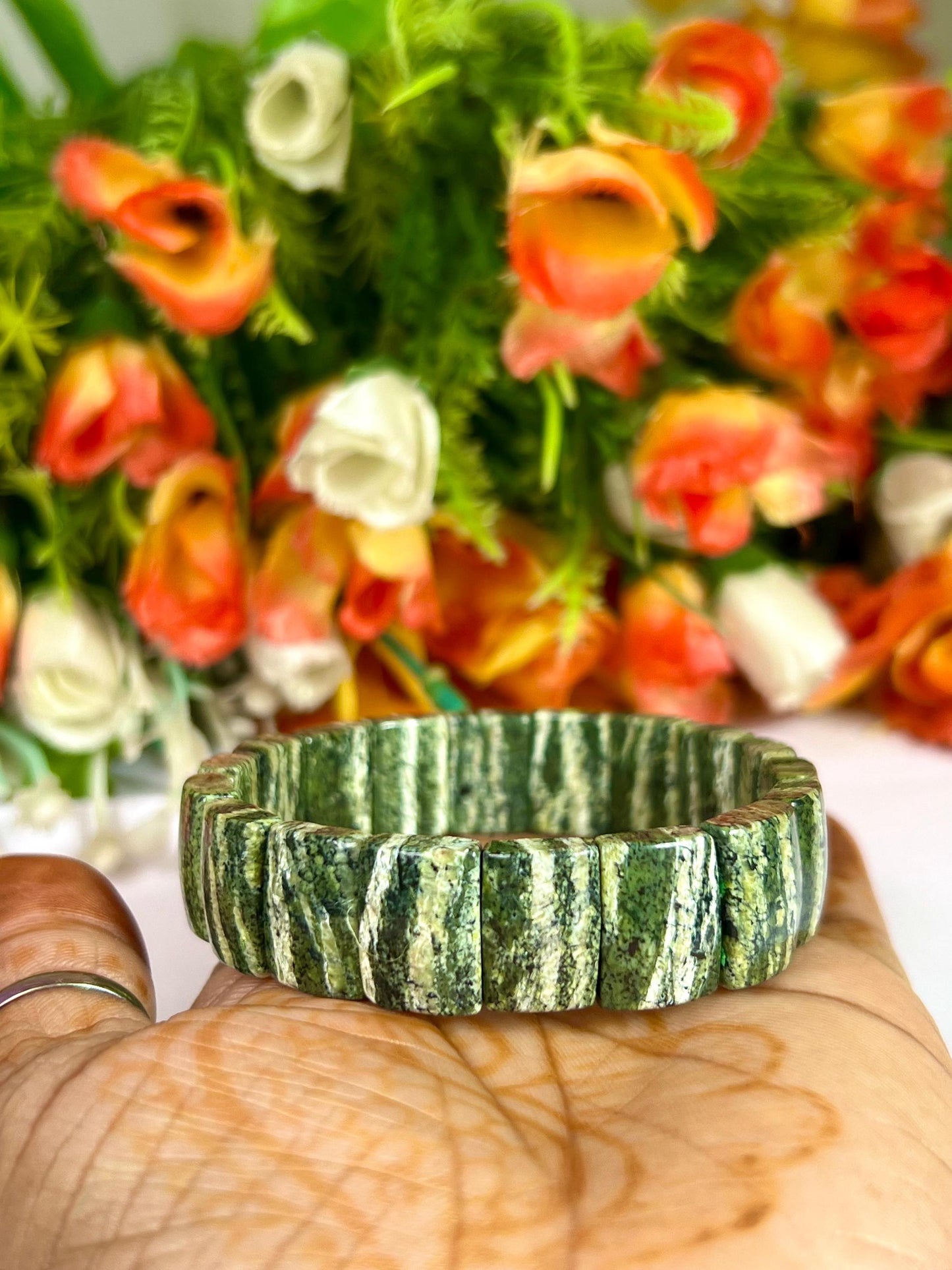 15 MM Chrysotile Stone Bracelet l Stretchable Bracelet AAAAA +++++