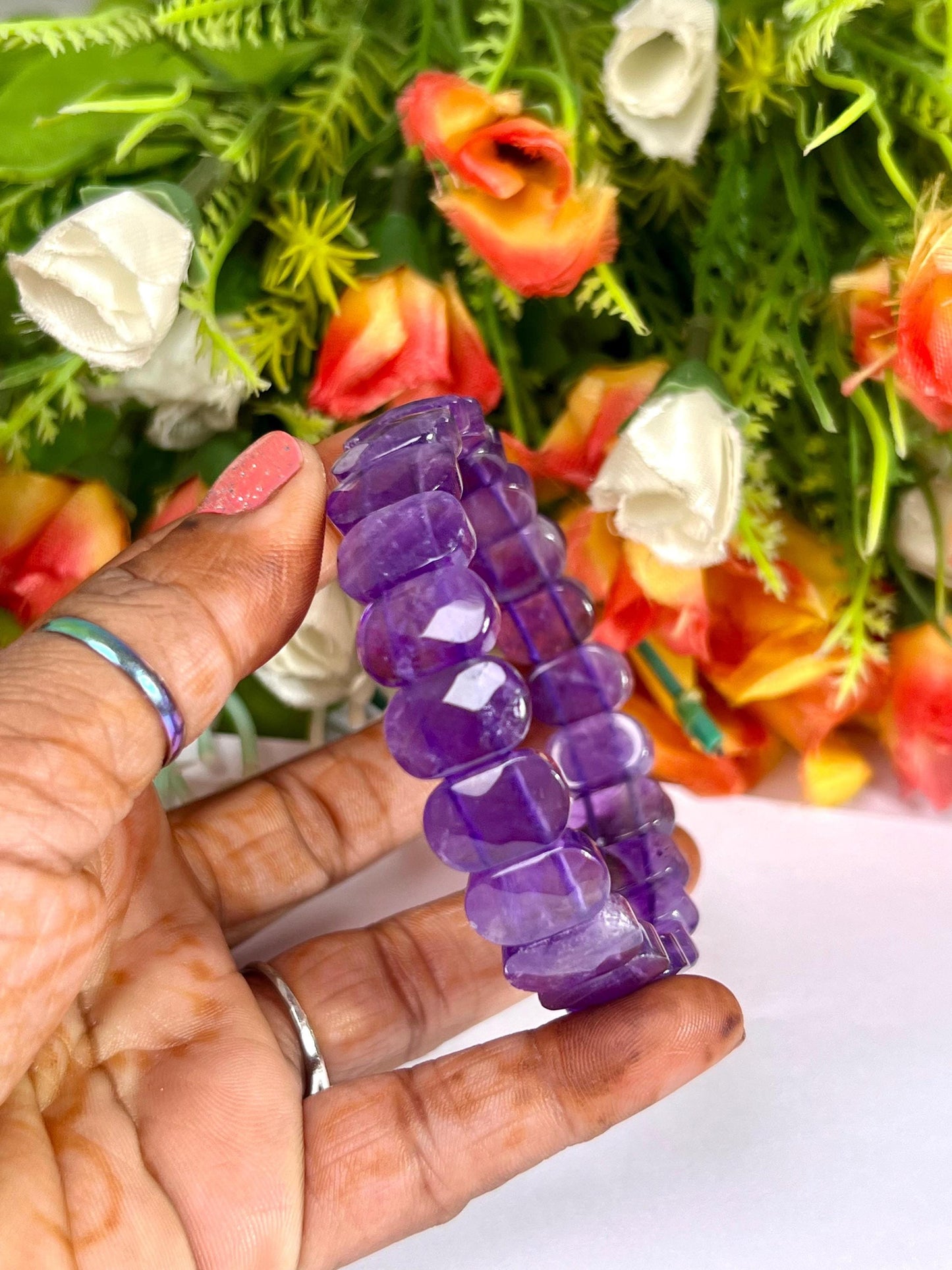 15 MM Amethyst Stone Bracelet l Stretchable Bracelet AAAAA +++++