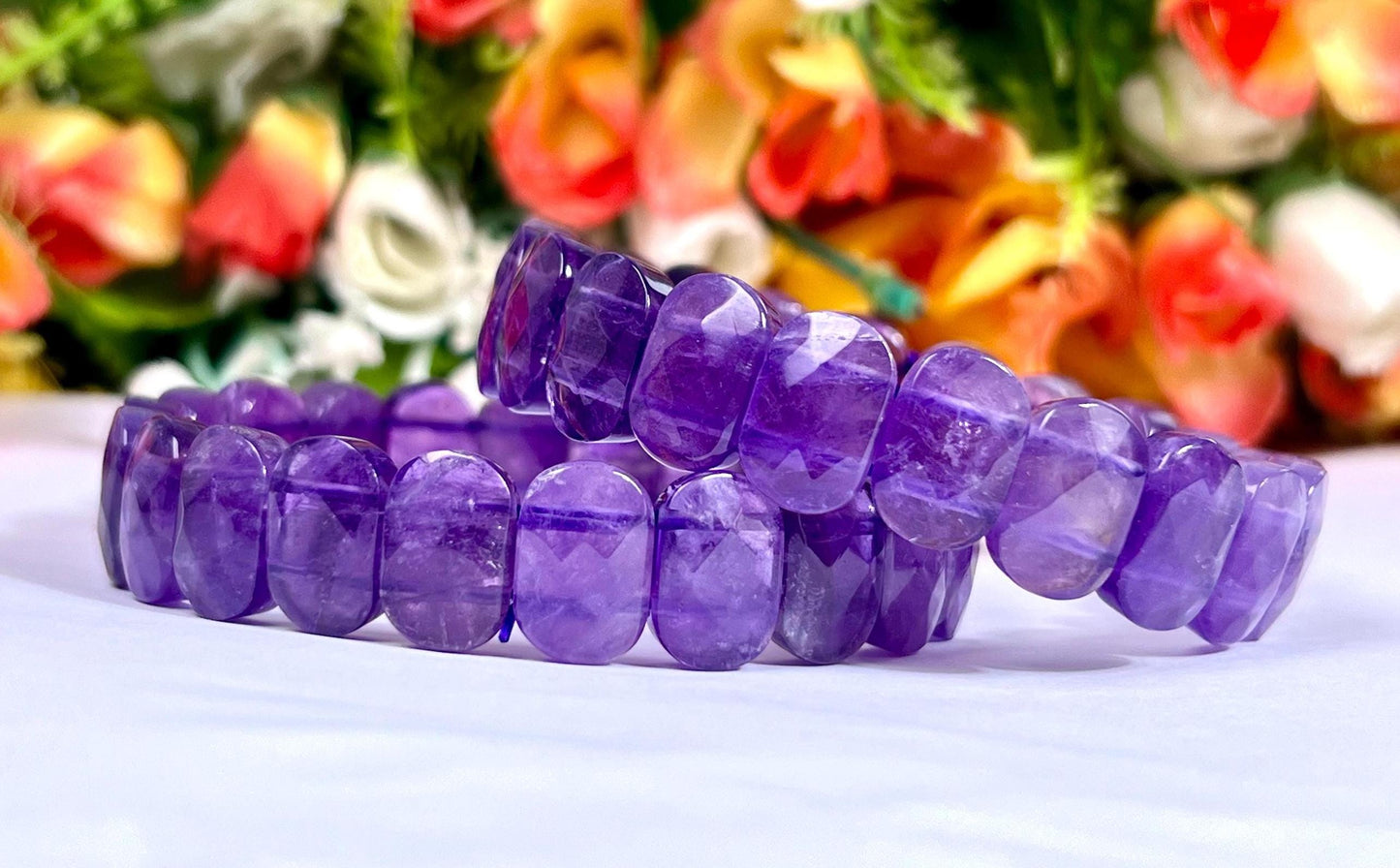 15 MM Amethyst Stone Bracelet l Stretchable Bracelet AAAAA +++++