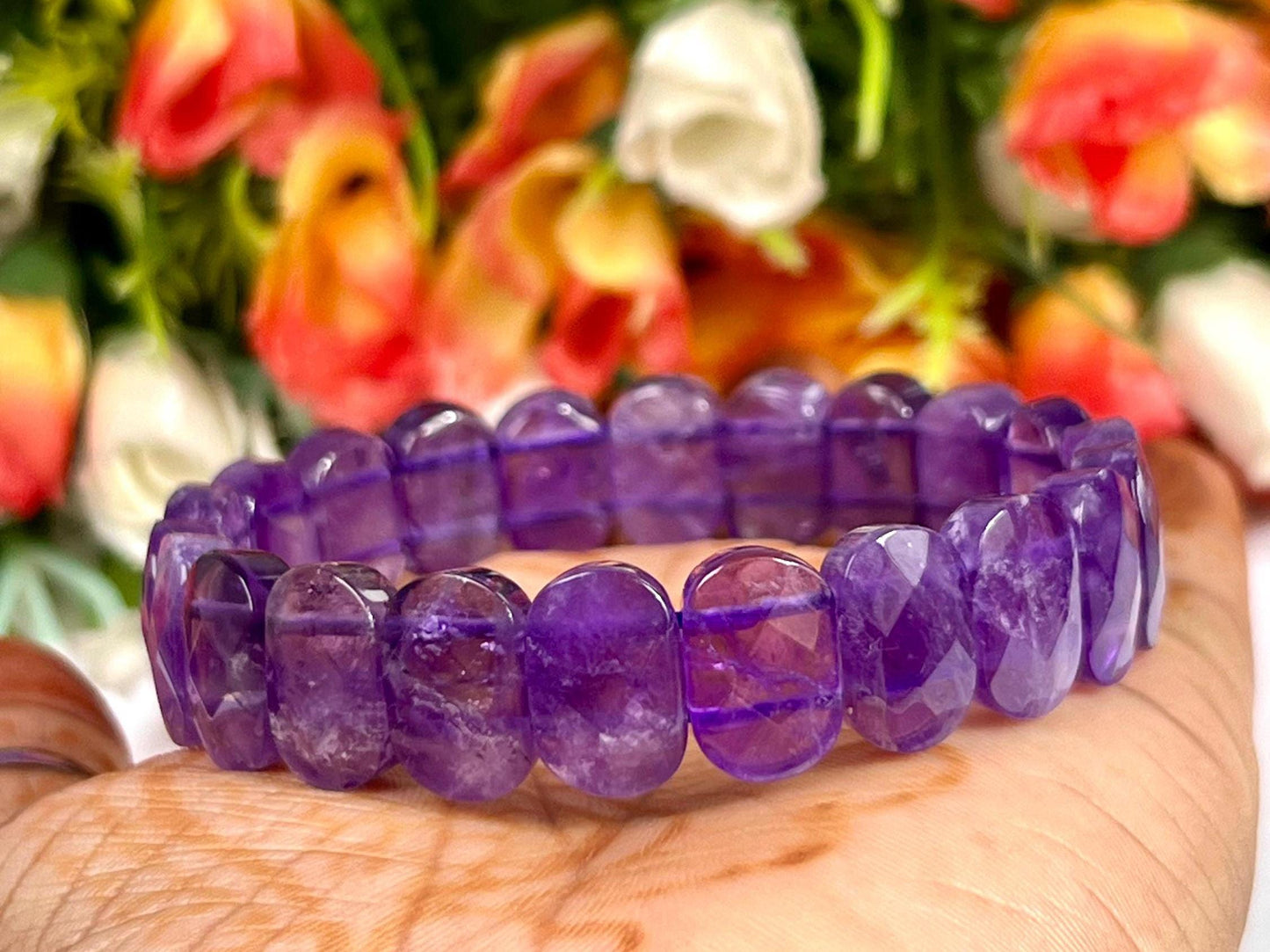 15 MM Amethyst Stone Bracelet l Stretchable Bracelet AAAAA +++++