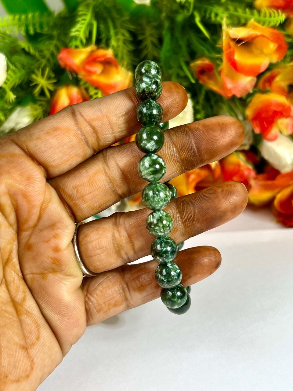 Seraphinite Clinochlore Stone Bracelet l Stretchable Bracelet l Unisex Bracelet l 8 MM Bracelet