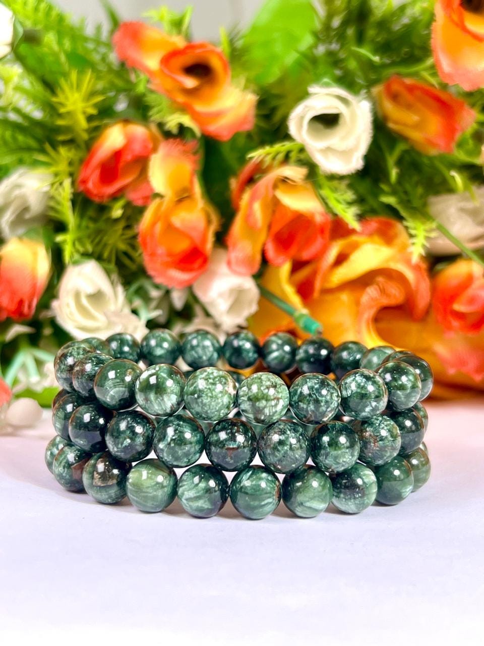 Seraphinite Clinochlore Stone Bracelet l Stretchable Bracelet l Unisex Bracelet l 8 MM Bracelet