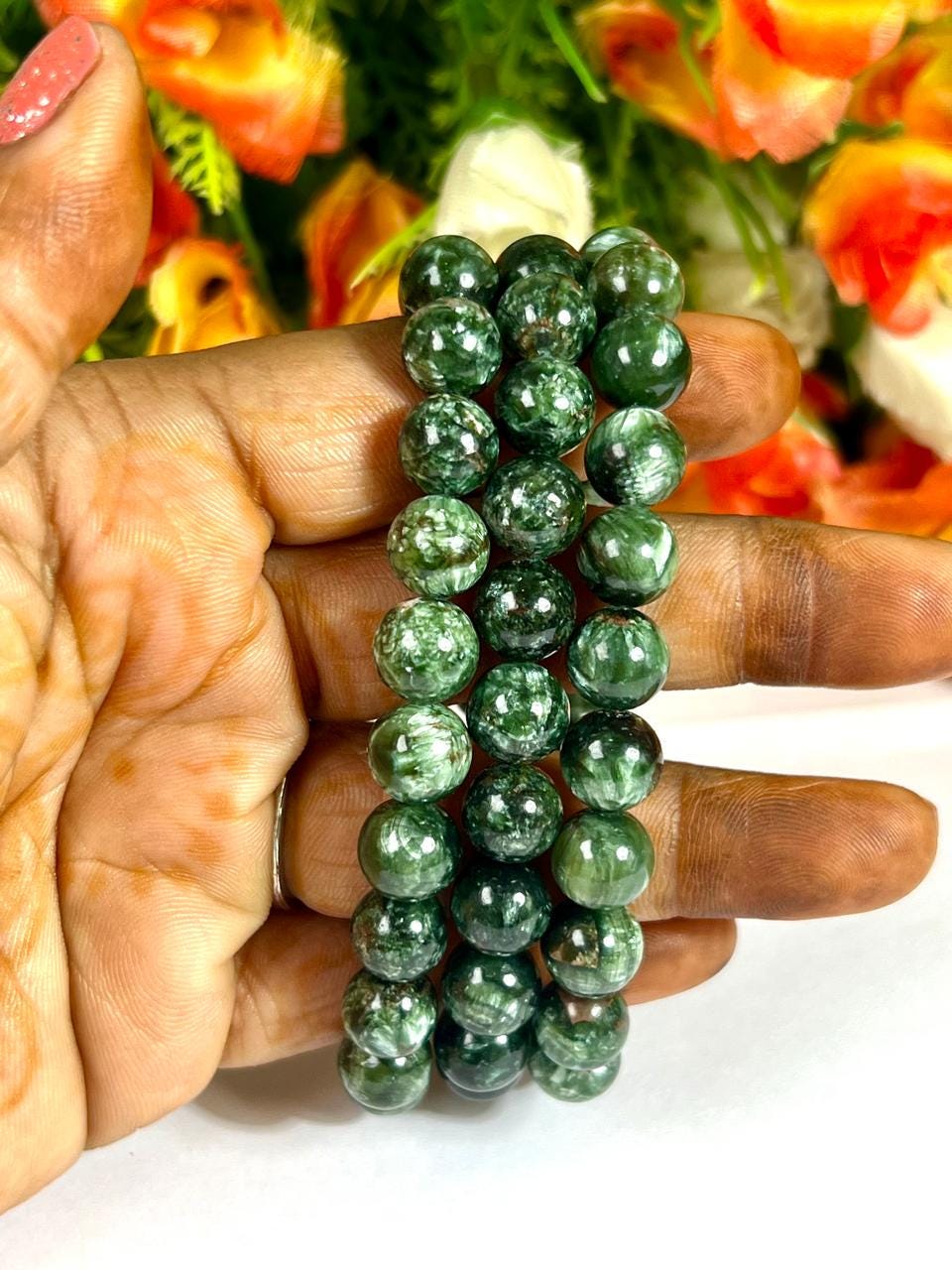 Seraphinite Clinochlore Stone Bracelet l Stretchable Bracelet l Unisex Bracelet l 8 MM Bracelet