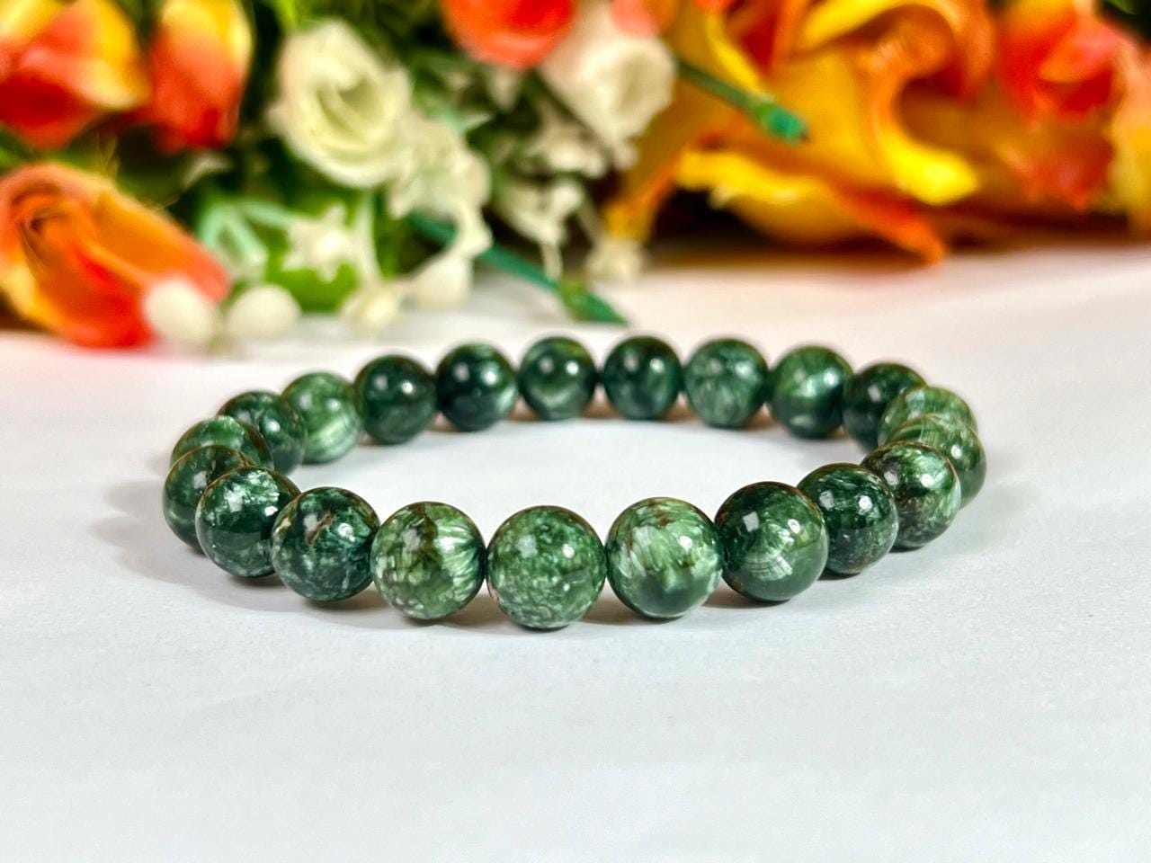 Seraphinite Clinochlore Stone Bracelet l Stretchable Bracelet l Unisex Bracelet l 8 MM Bracelet