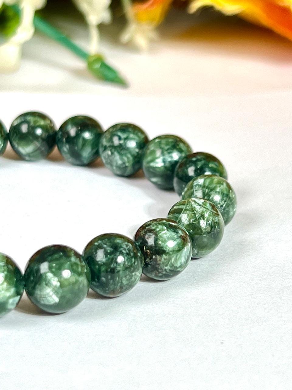 Seraphinite Clinochlore Stone Bracelet l Stretchable Bracelet l Unisex Bracelet l 8 MM Bracelet