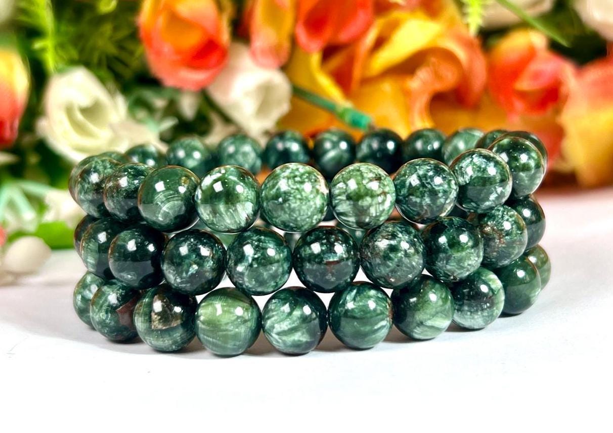 Seraphinite Clinochlore Stone Bracelet l Stretchable Bracelet l Unisex Bracelet l 8 MM Bracelet