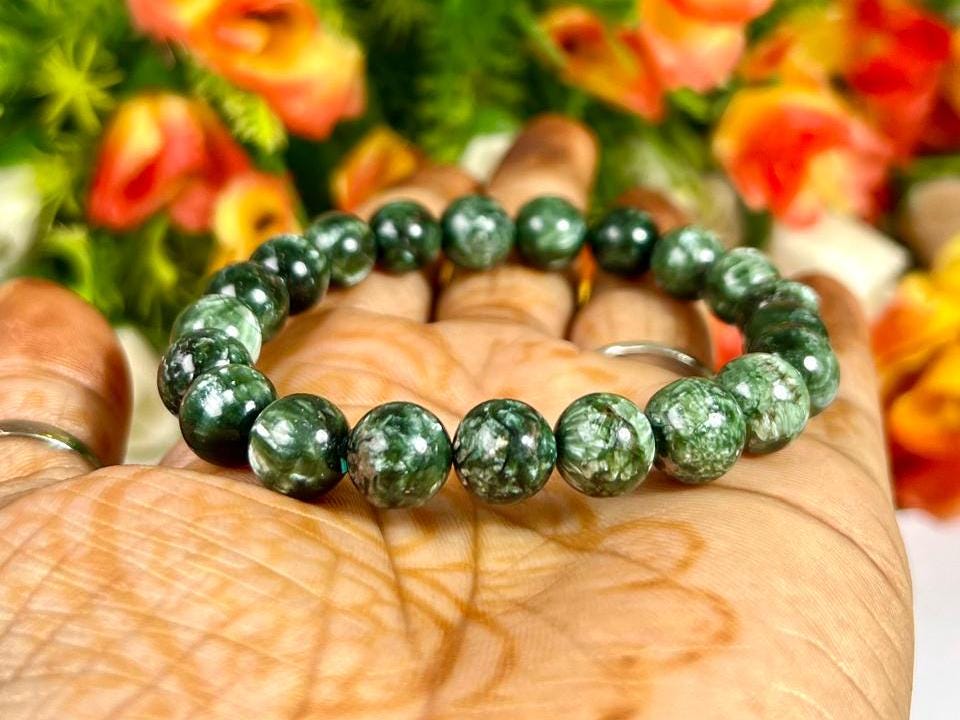 Seraphinite Clinochlore Stone Bracelet l Stretchable Bracelet l Unisex Bracelet l 8 MM Bracelet