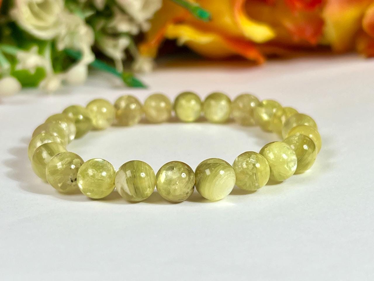 Muscovite Mica Stone Bracelet l Stretchable Bracelet l Unisex Bracelet l 8 MM Bracelet