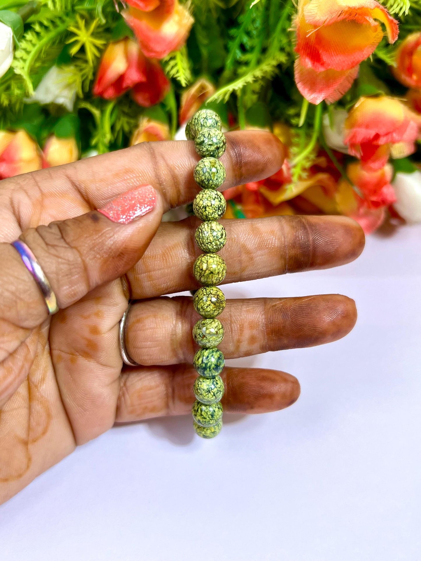 Russian Serpentine Stone Bracelet l Stretchable Bracelet l Unisex Bracelet l 8 MM Bracelet