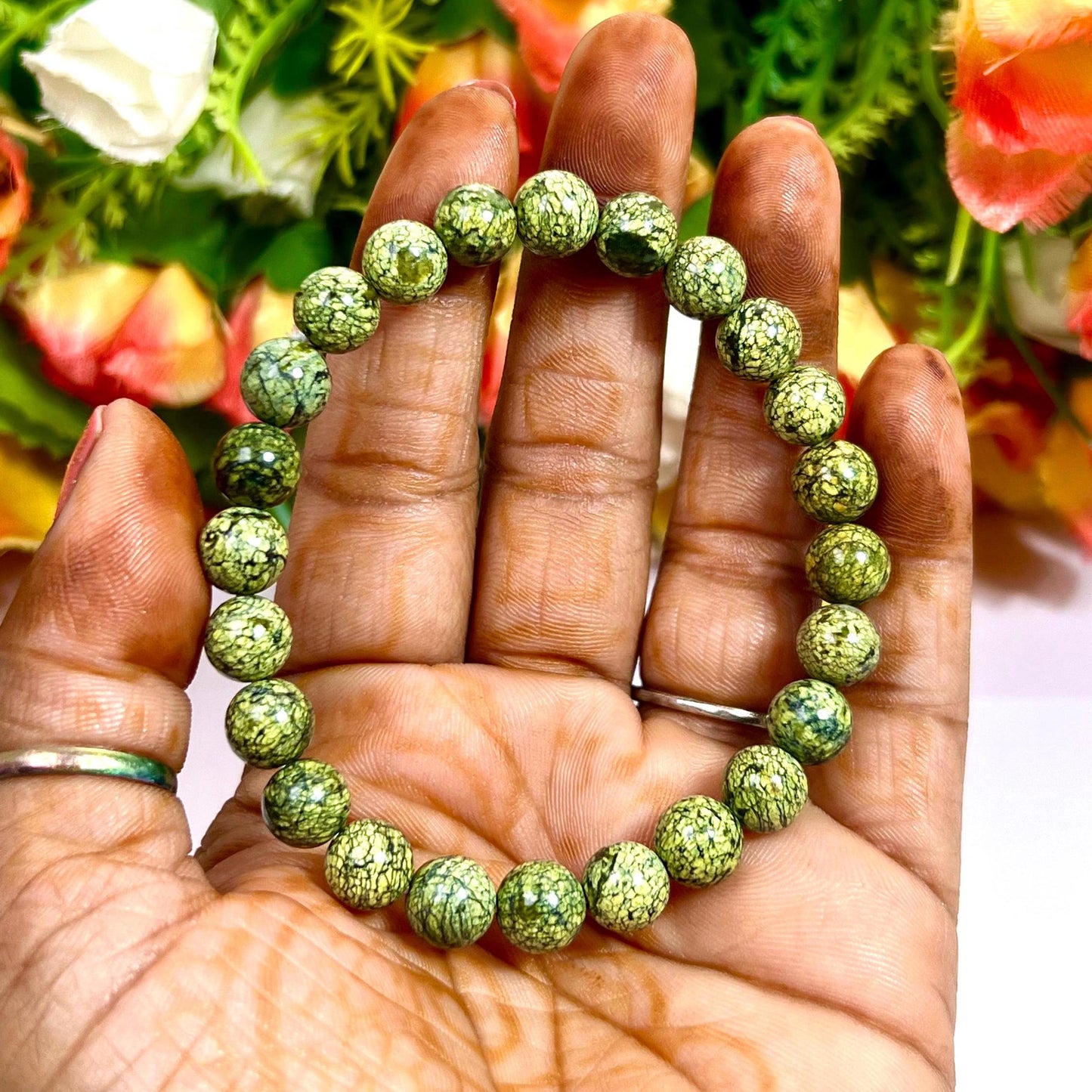 Russian Serpentine Stone Bracelet l Stretchable Bracelet l Unisex Bracelet l 8 MM Bracelet