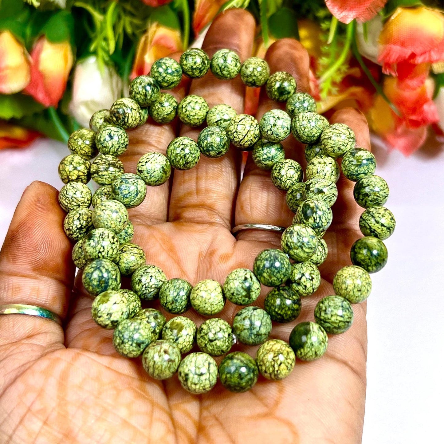 Russian Serpentine Stone Bracelet l Stretchable Bracelet l Unisex Bracelet l 8 MM Bracelet
