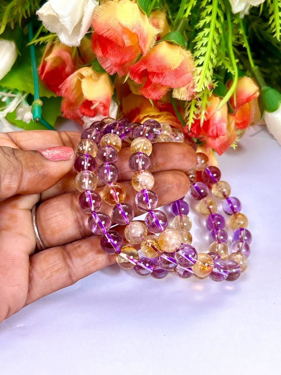 Ametrine Stone Bracelet l Stretchable Bracelet l Unisex Bracelet l 8 MM Bracelet