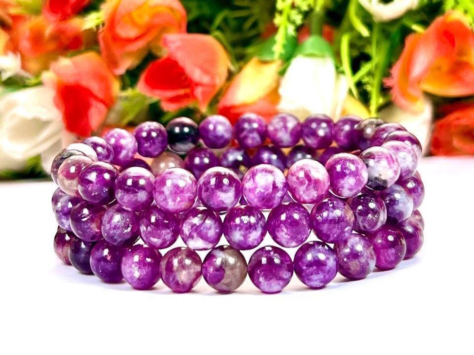 Red Purple Star Lepidolite Stone Bracelet l Stretchable Bracelet l Unisex Bracelet l 8 MM Bracelet