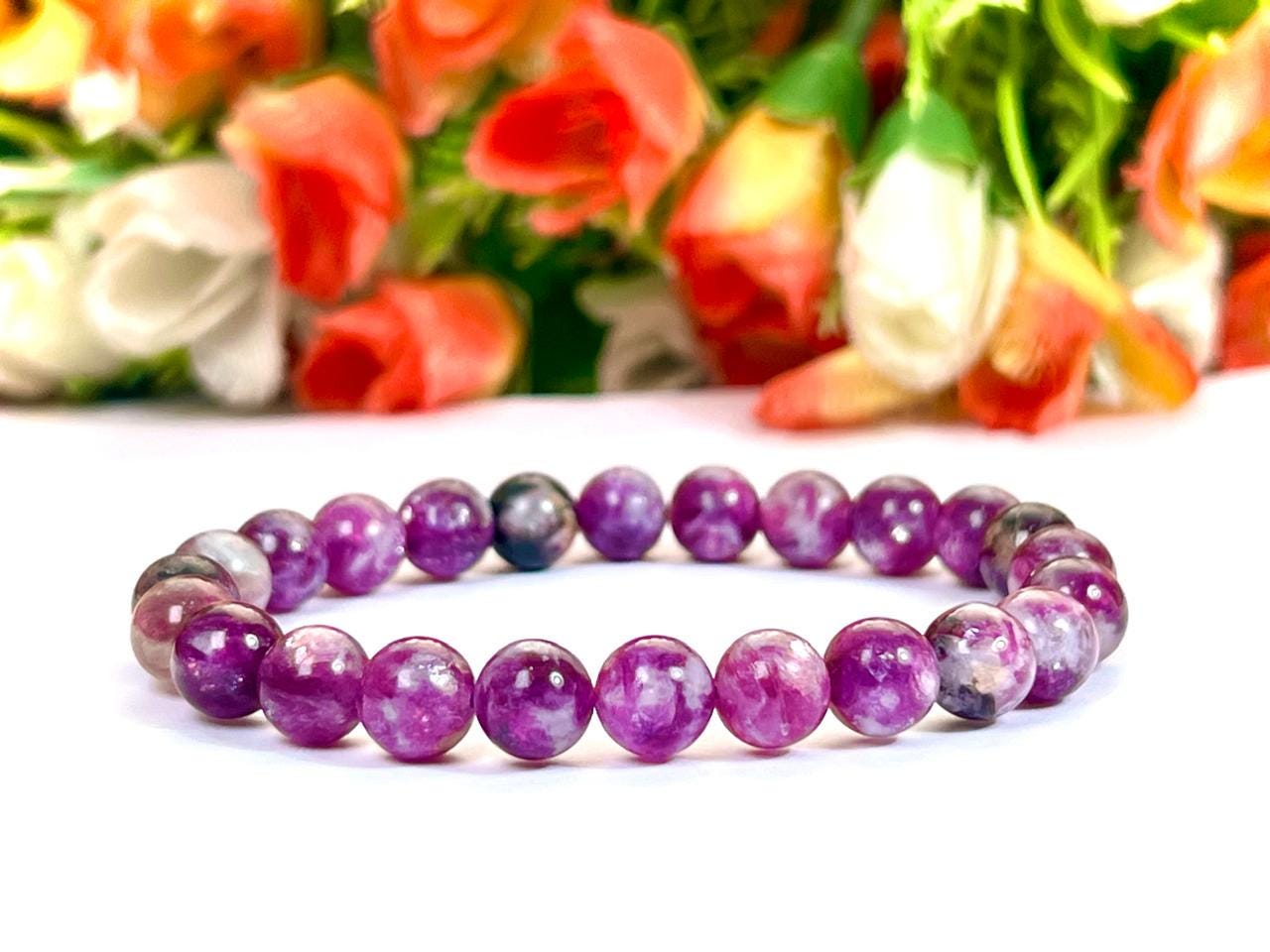 Red Purple Star Lepidolite Stone Bracelet l Stretchable Bracelet l Unisex Bracelet l 8 MM Bracelet