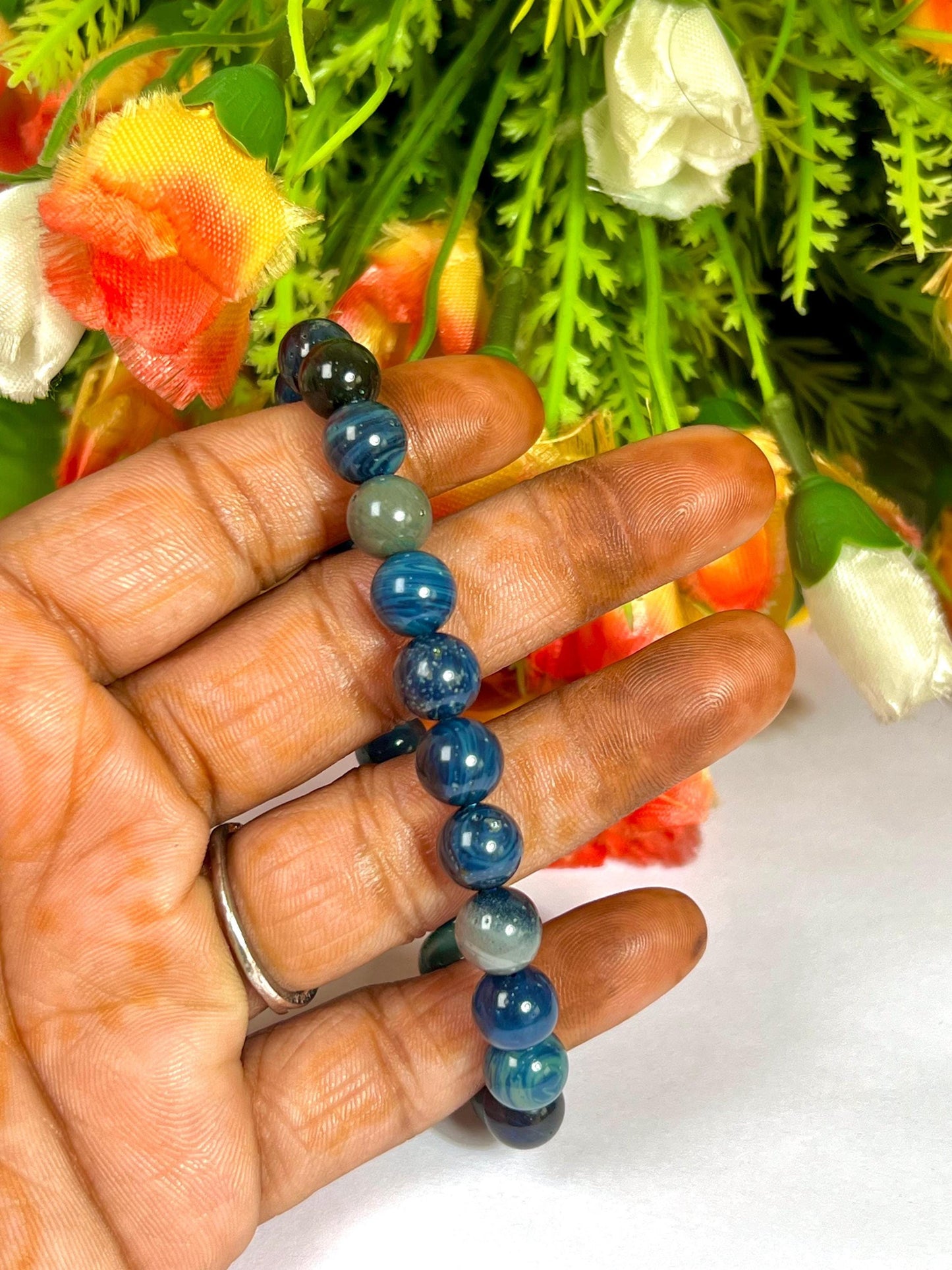 Siberian Agate Blue stone Bracelet l Stretchable Bracelet l Unisex Bracelet l 8 MM Bracelet