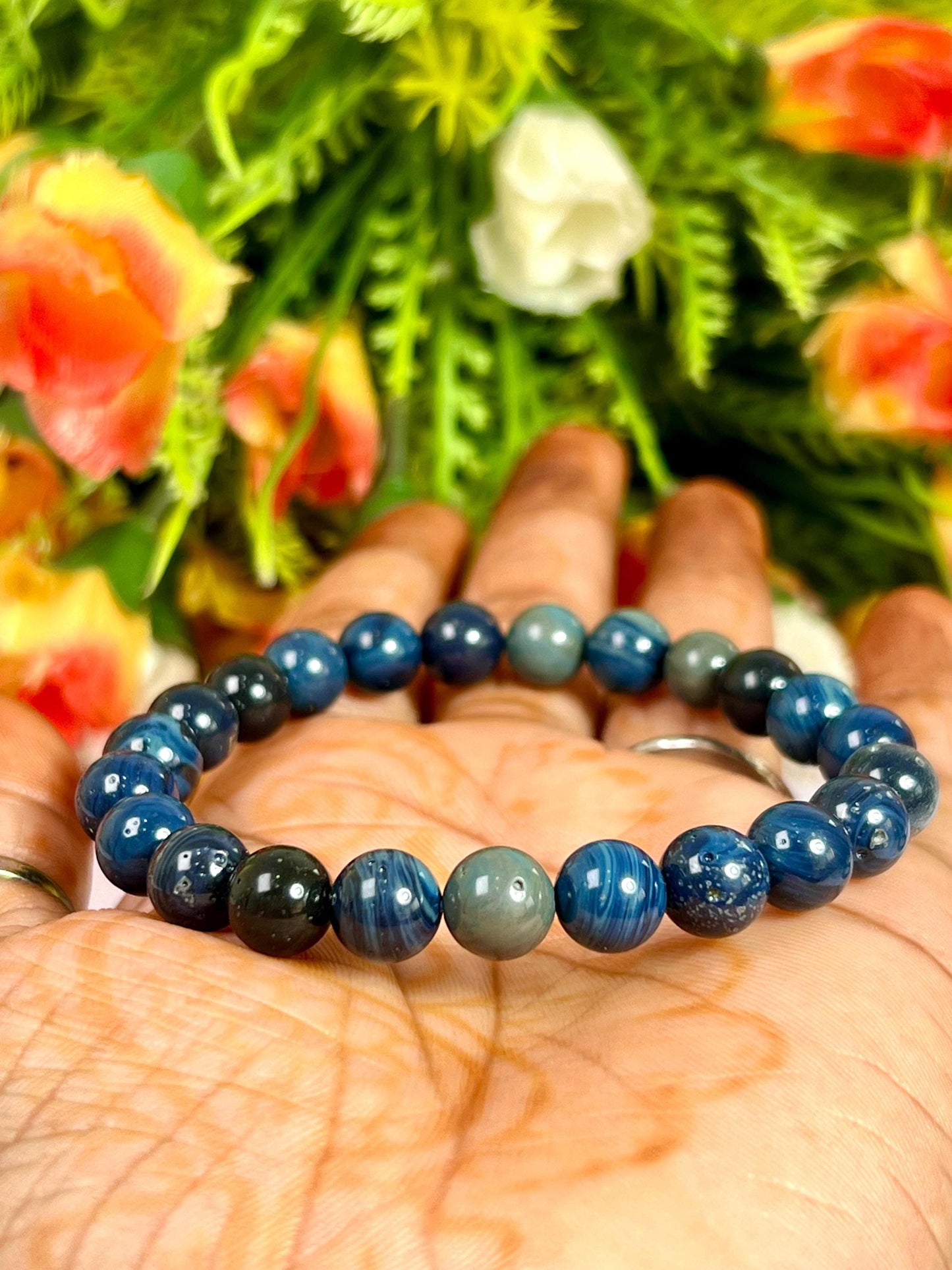 Siberian Agate Blue stone Bracelet l Stretchable Bracelet l Unisex Bracelet l 8 MM Bracelet