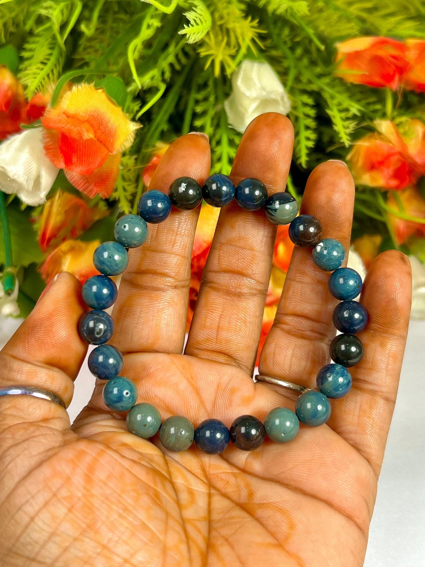 Siberian Agate Blue stone Bracelet l Stretchable Bracelet l Unisex Bracelet l 8 MM Bracelet