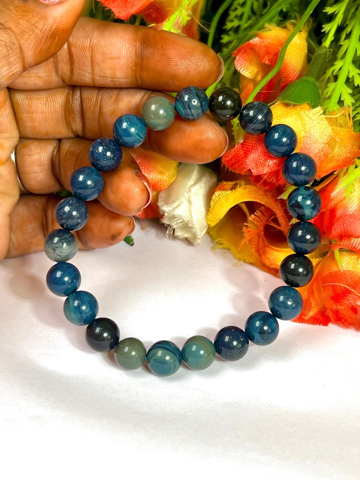 Siberian Agate Blue stone Bracelet l Stretchable Bracelet l Unisex Bracelet l 8 MM Bracelet