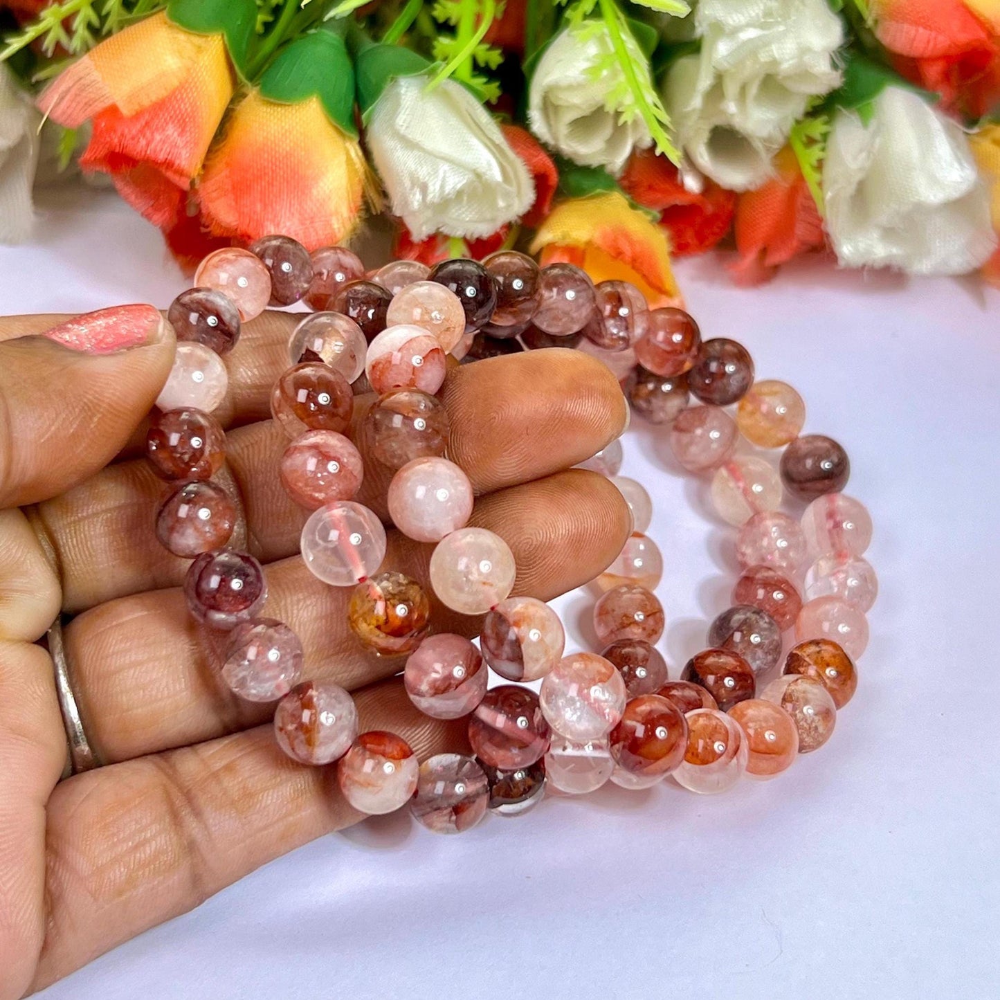 Red Fire Azeztulite Stone Bracelet l Stretchable Bracelet l Unisex Bracelet l 8 MM Bracelet
