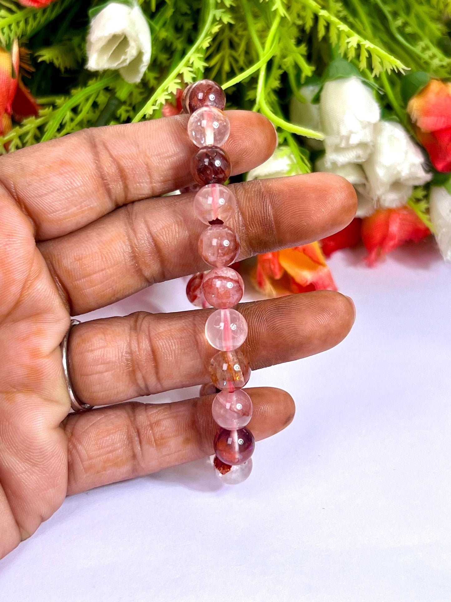 Red Fire Azeztulite Stone Bracelet l Stretchable Bracelet l Unisex Bracelet l 8 MM Bracelet