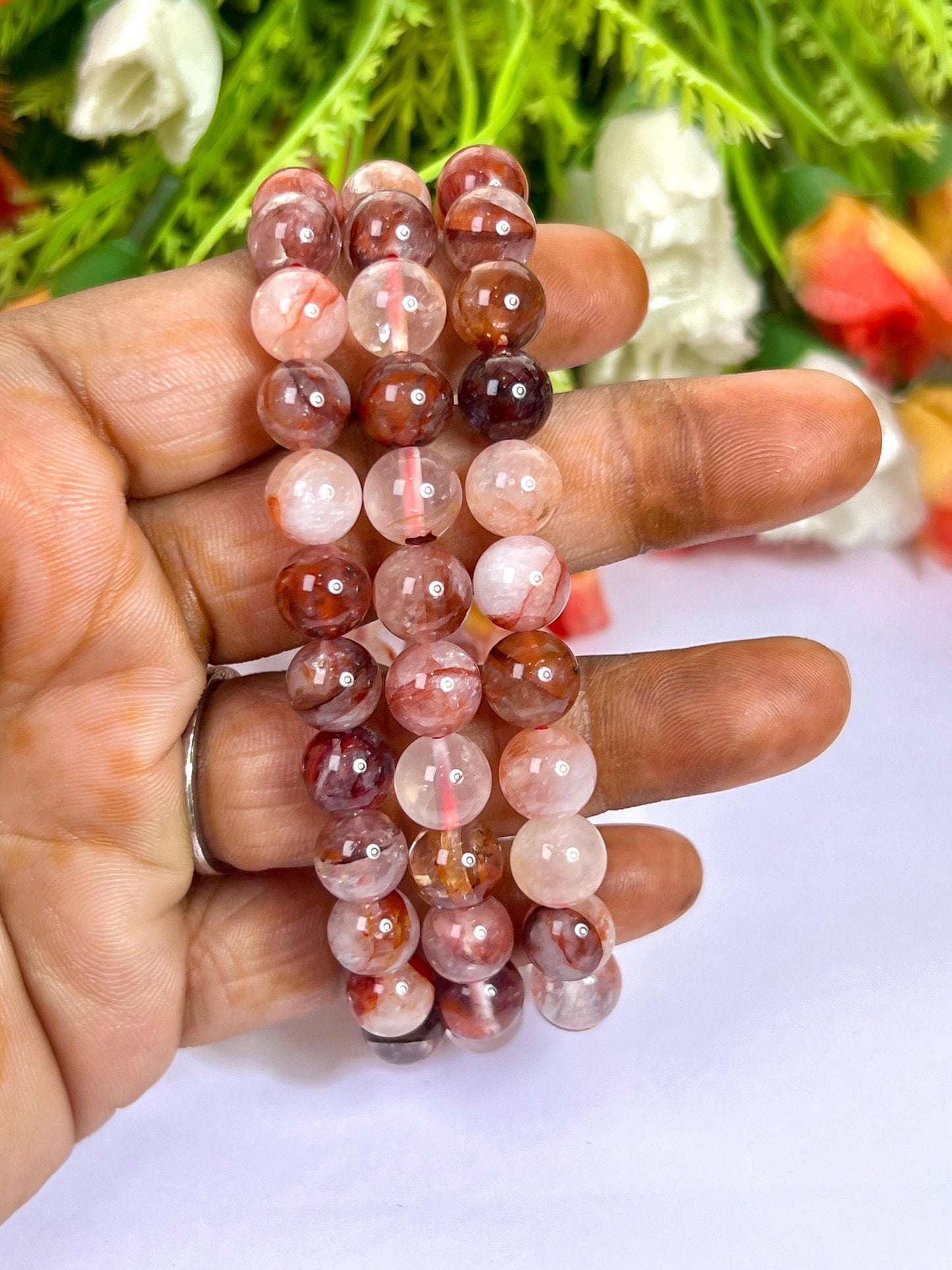 Red Fire Azeztulite Stone Bracelet l Stretchable Bracelet l Unisex Bracelet l 8 MM Bracelet
