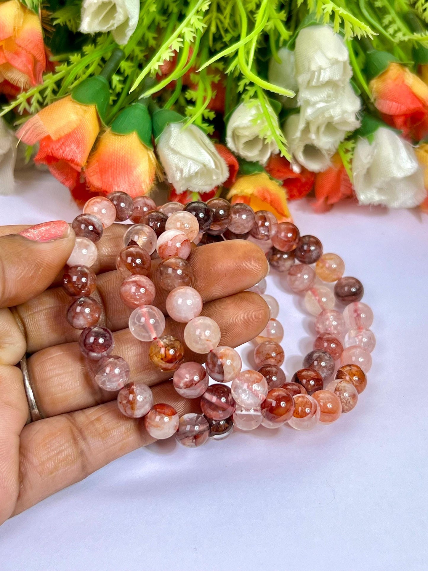Red Fire Azeztulite Stone Bracelet l Stretchable Bracelet l Unisex Bracelet l 8 MM Bracelet