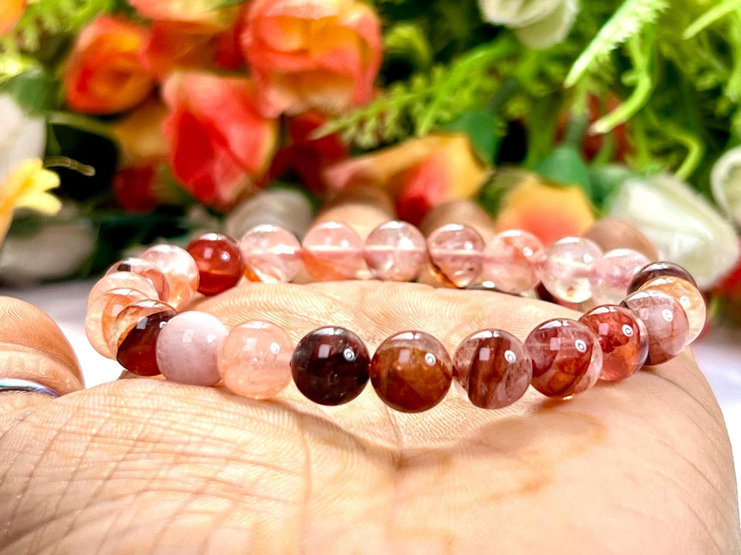 Red Fire Azeztulite Stone Bracelet l Stretchable Bracelet l Unisex Bracelet l 8 MM Bracelet