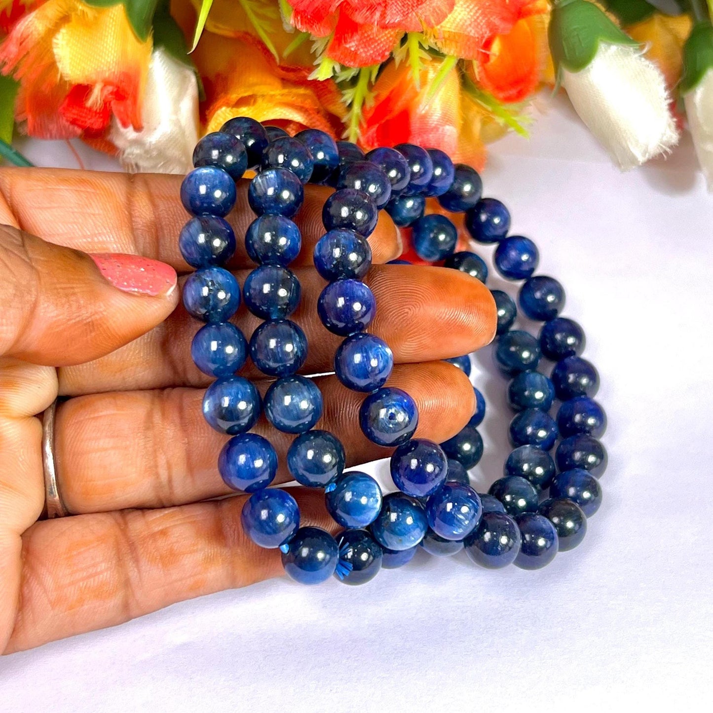 Blue Kyanite Stone Bracelet l Stretchable Bracelet l Unisex Bracelet l 8 MM Bracelet
