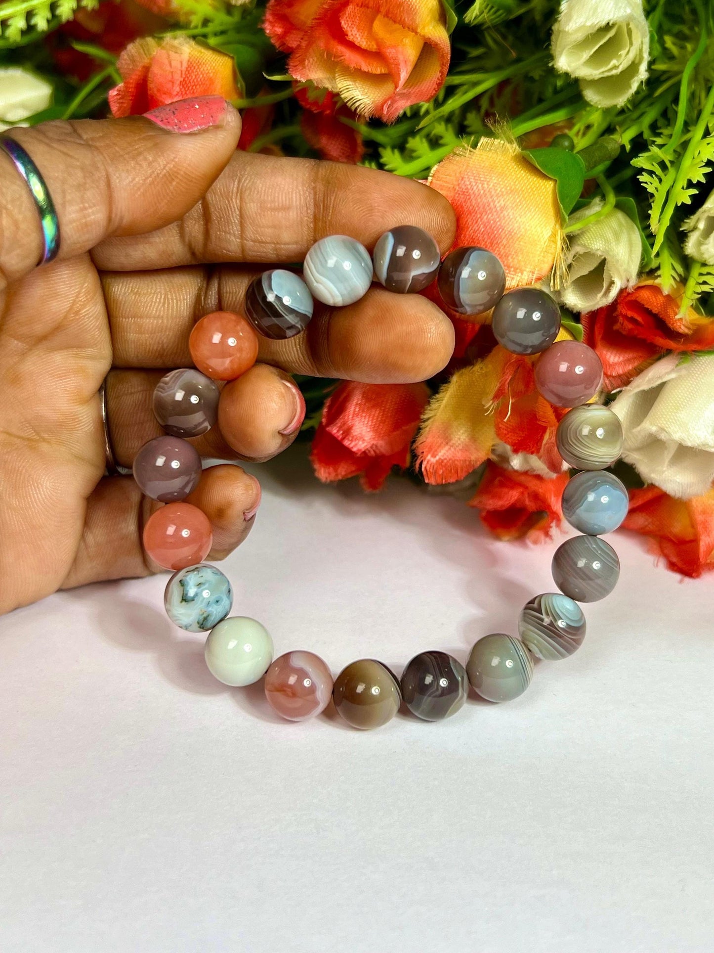 Botswana Agate Stone Round Beaded Bracelet 6 MM 8 MM 10 MM Stretch Bracelet