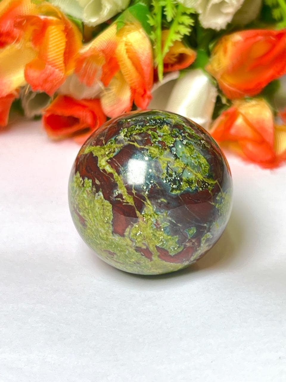 Dragon Blood Stone Stone Sphere 40 MM Crystal Ball Orb Pocket Stone Meditation Space Crystal Grid With wooden Stand