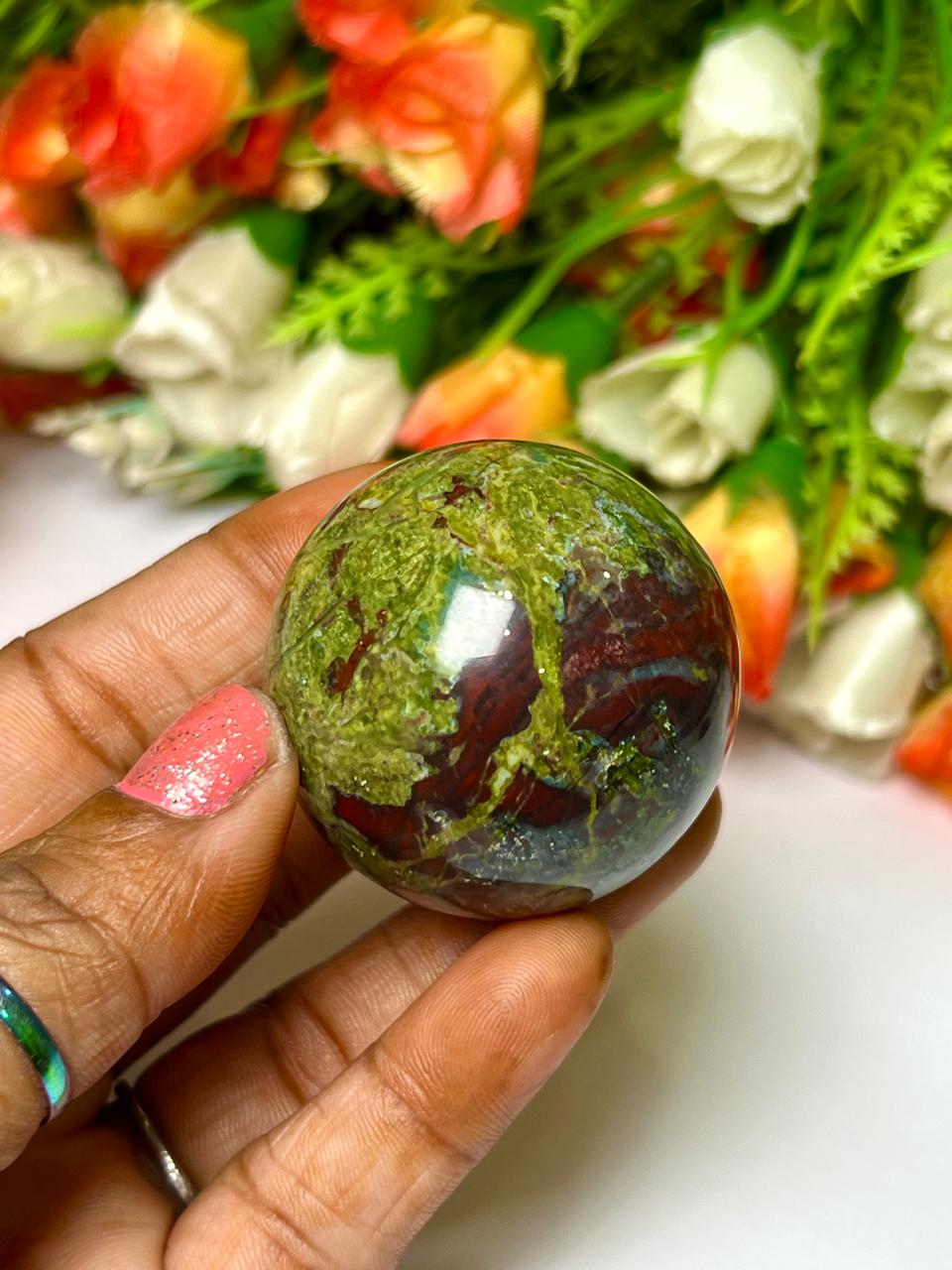 Dragon Blood Stone Stone Sphere 40 MM Crystal Ball Orb Pocket Stone Meditation Space Crystal Grid With wooden Stand