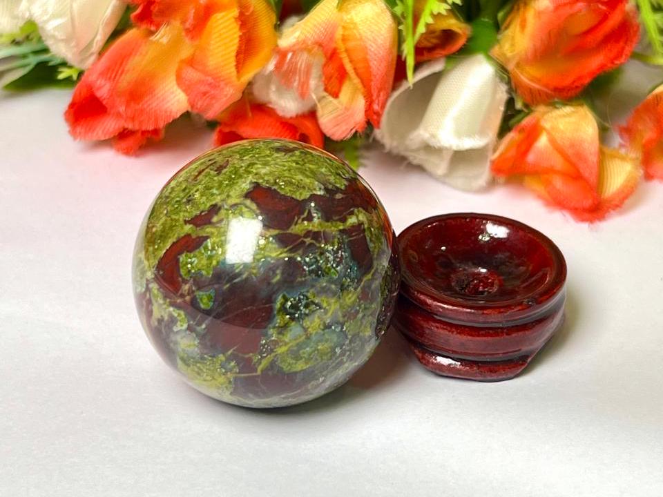 Dragon Blood Stone Stone Sphere 40 MM Crystal Ball Orb Pocket Stone Meditation Space Crystal Grid With wooden Stand