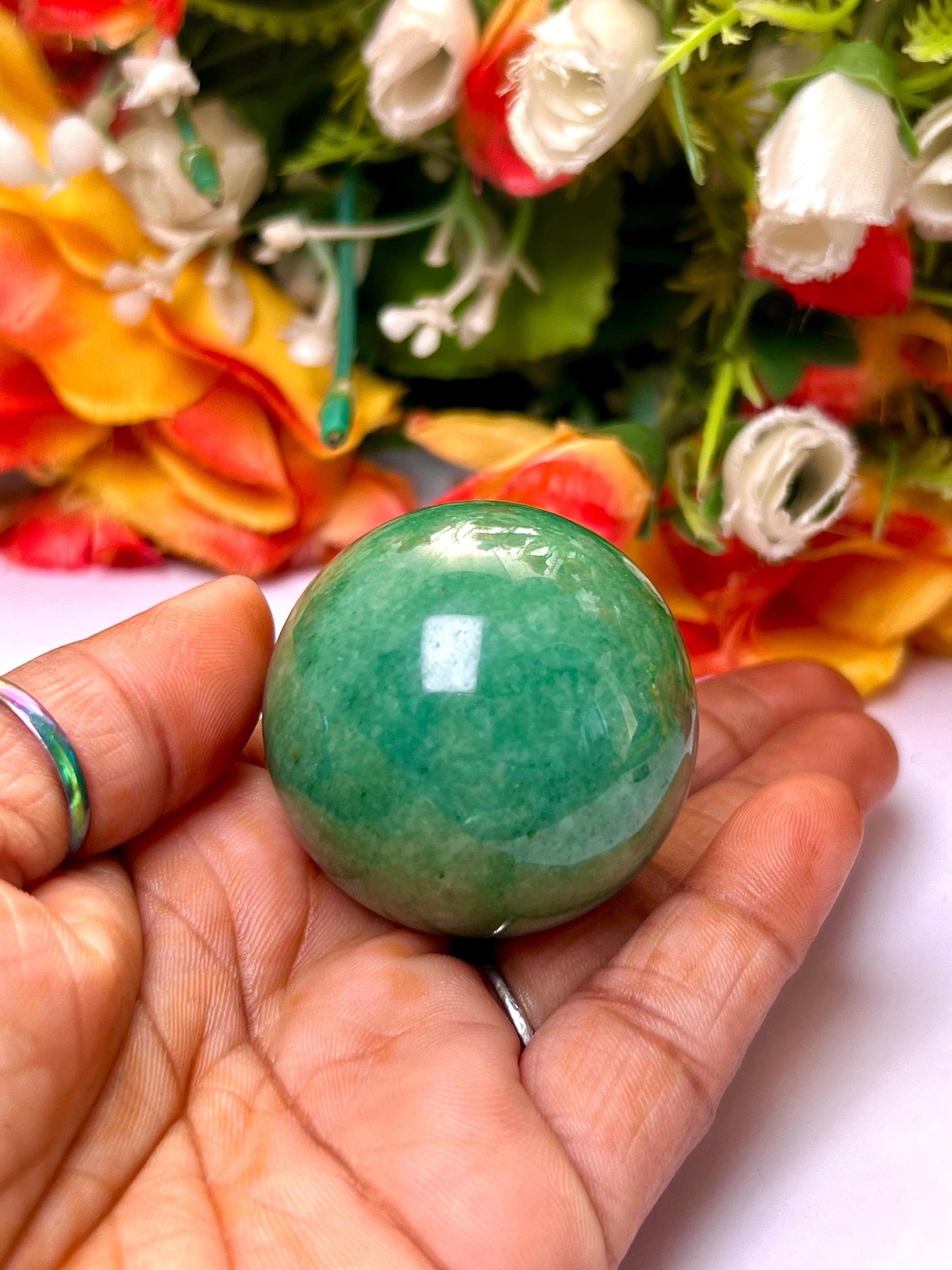 Green Aventurine Stone Sphere 40 MM Crystal Ball Orb Pocket Stone Meditation Space Crystal Grid With wooden Stand