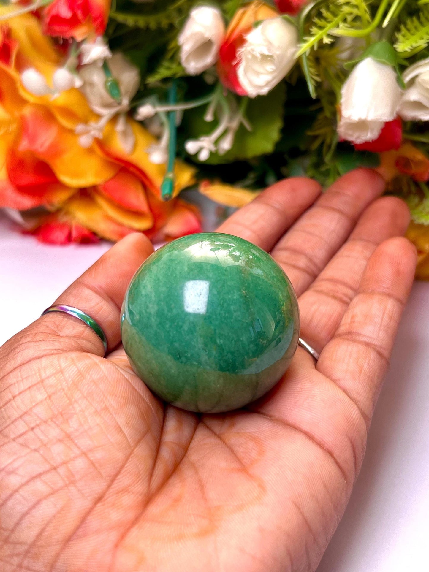 Green Aventurine Stone Sphere 40 MM Crystal Ball Orb Pocket Stone Meditation Space Crystal Grid With wooden Stand