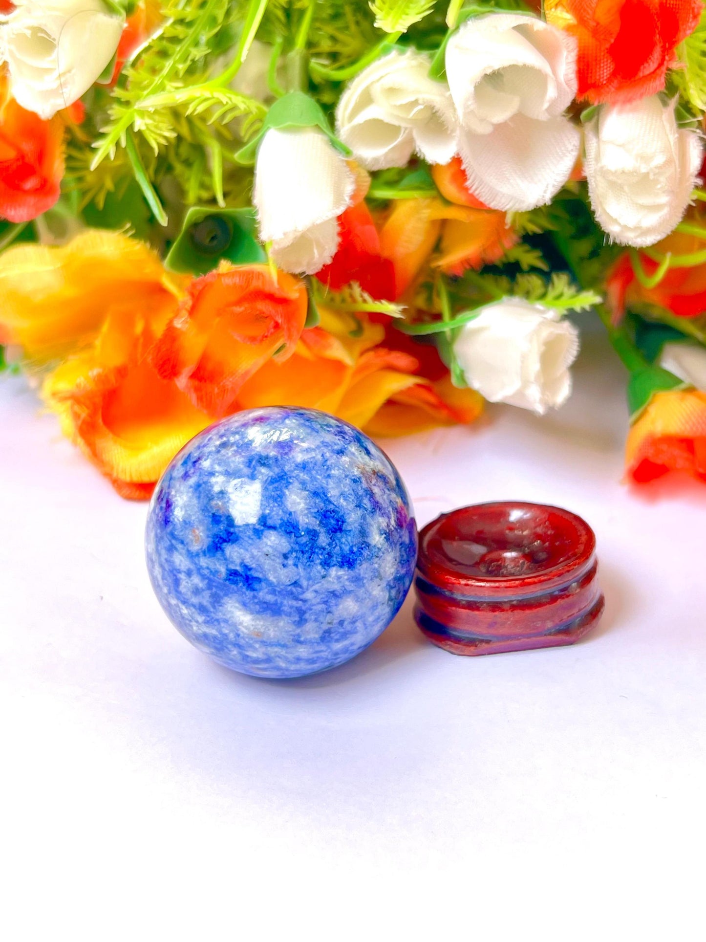 Sodalite Stone Sphere 40 MM Crystal Ball Orb Pocket Stone Meditation Space Crystal Grid With wooden Stand