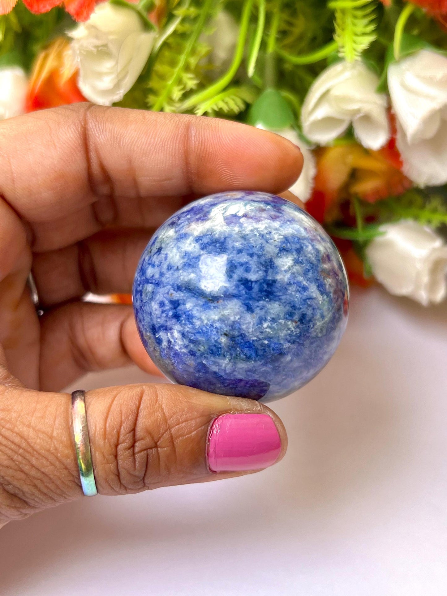 Sodalite Stone Sphere 40 MM Crystal Ball Orb Pocket Stone Meditation Space Crystal Grid With wooden Stand