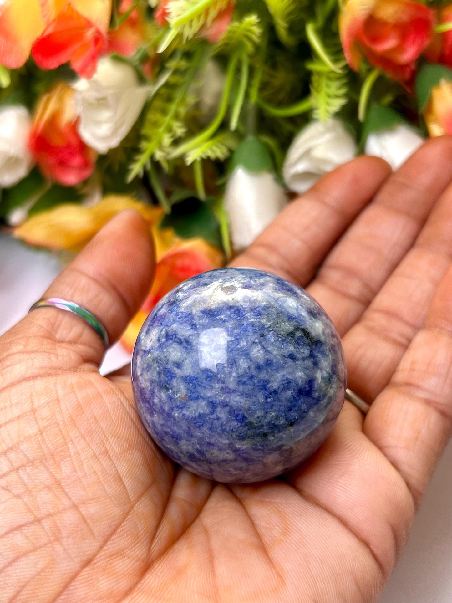 Sodalite Stone Sphere 40 MM Crystal Ball Orb Pocket Stone Meditation Space Crystal Grid With wooden Stand