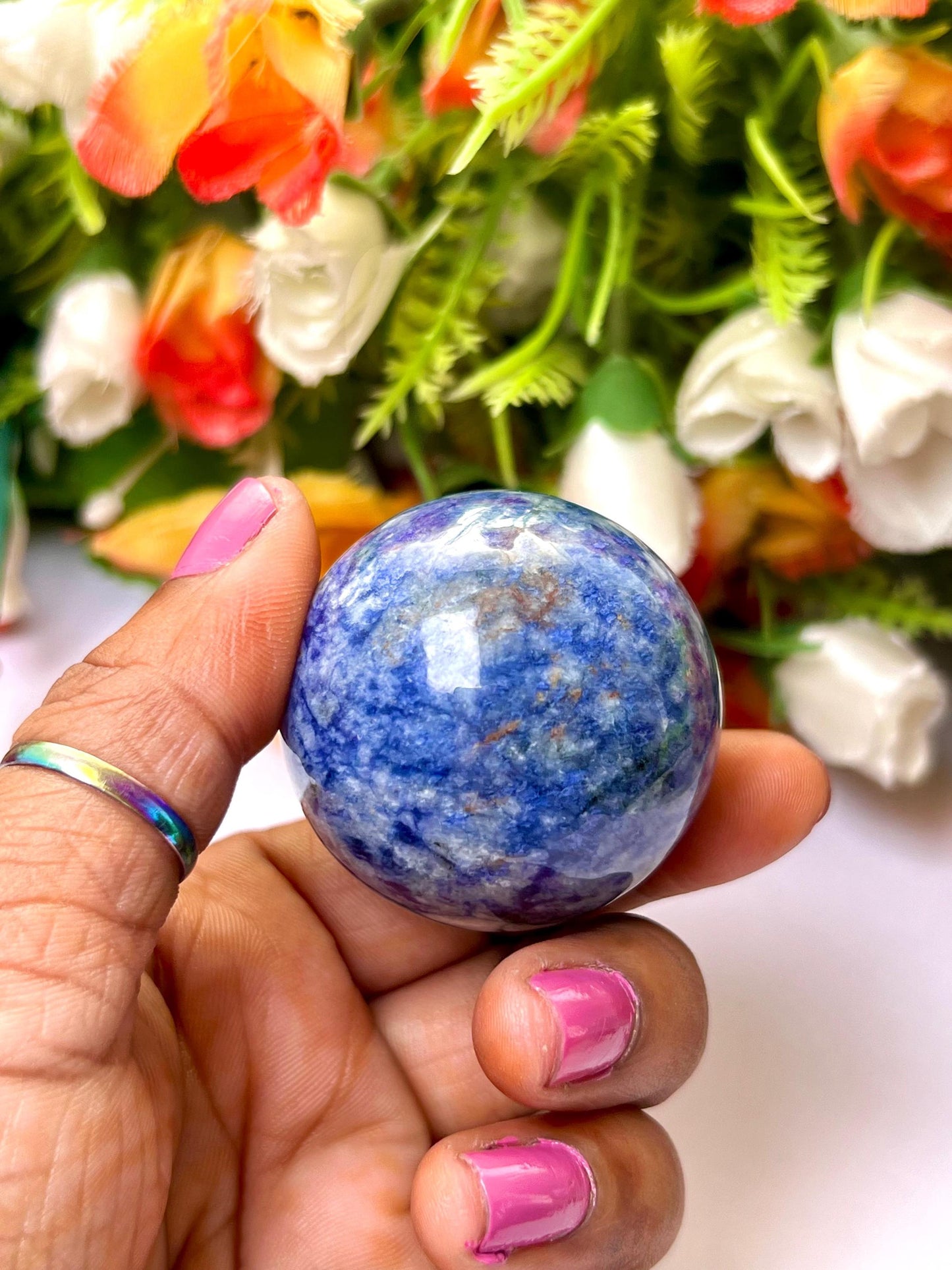 Sodalite Stone Sphere 40 MM Crystal Ball Orb Pocket Stone Meditation Space Crystal Grid With wooden Stand