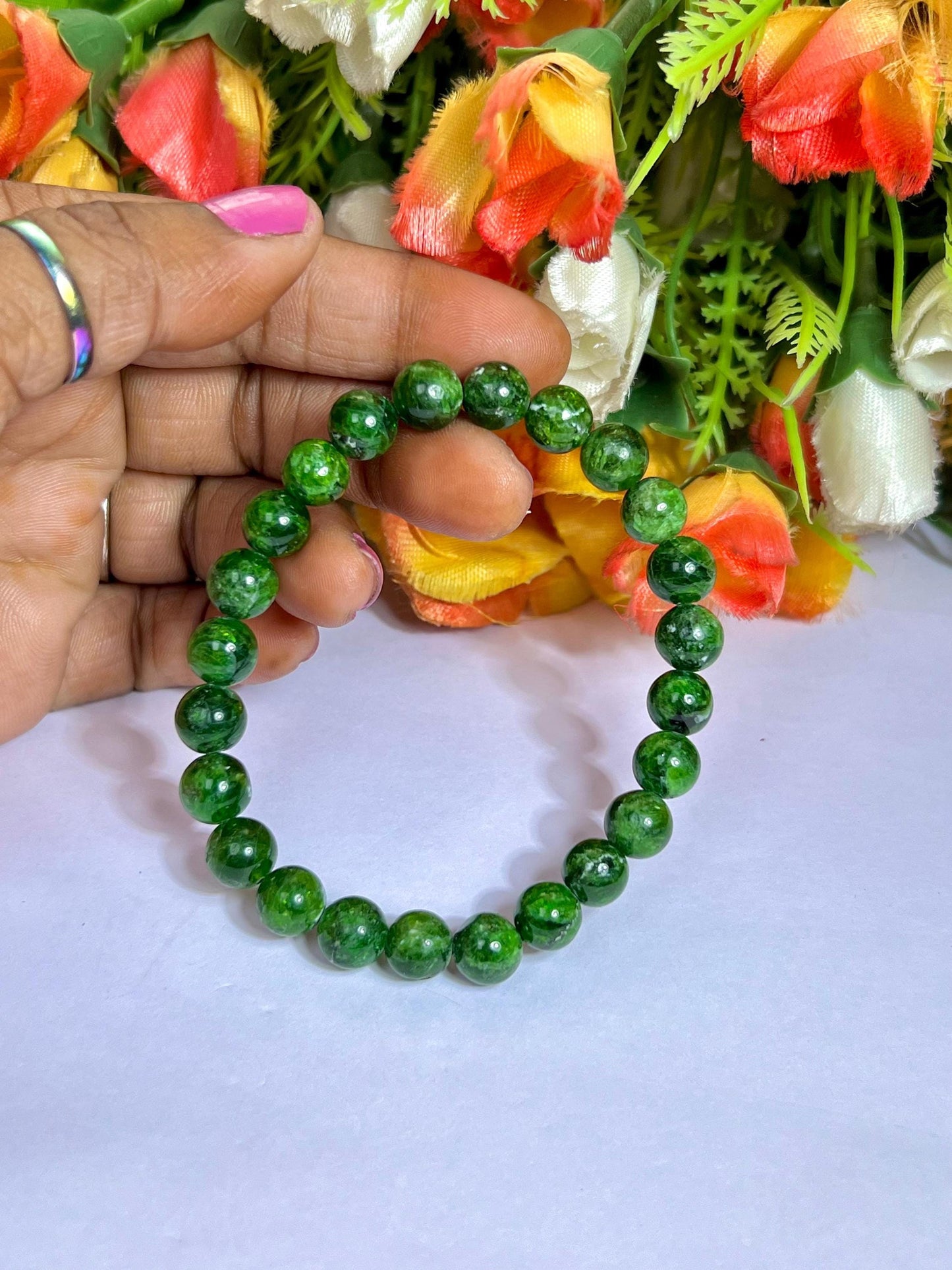 Diopside Chrome Stone Bracelet l Stretchable Bracelet l Unisex Bracelet l 8 MM Bracelet